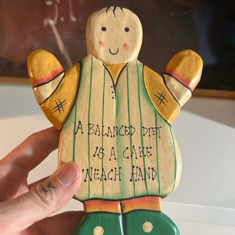 Vintage Hand Carved Wooden Figurine Indonesia Funny Kitchen Decor Folk Art Sign